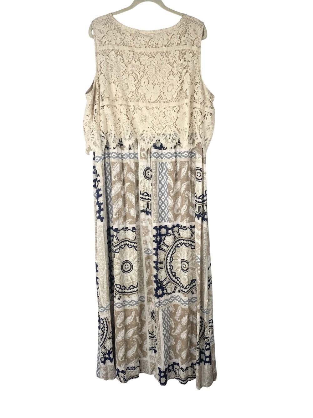 Boho Crochet Lace Patchwork Paisley Maxi Dress Plus Size 26/28W Cottagecore - Picture 2 of 8